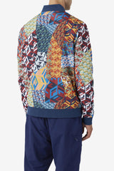 Men Sweaters & Outerwear | FILA Mav Bomber Jacket 933 MOONLIT OCEAN / RADIAN YELLOW / WHITE PRINT
