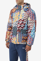 Men Sweaters & Outerwear | FILA Vostok Outdoor Puffer Jacket 933 MOONLIT OCEAN / RADIAN YELLOW / WHITE PRINT