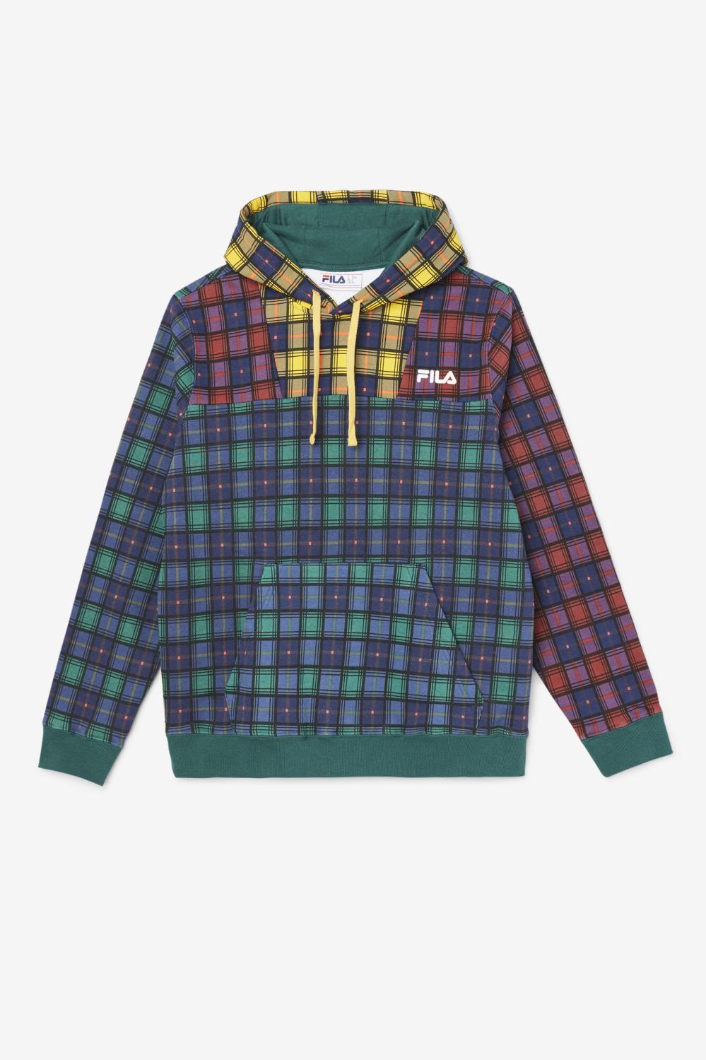 Men Sweatshirts & Hoodies | FILA Dorm Plaid Hoodie 990 JUNE BUG / RHUBARB / FILA NAVY