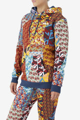 Women Sweatshirts & Hoodies | FILA Laylani Hoodie 933 MOONLIT OCEAN / RADIANT YELLOW / WHITE PRINT