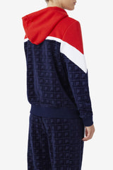 Women Sweatshirts & Hoodies | FILA Lorri Velour Hoodie 410 FILA NAVY / FILA RED / WHITE
