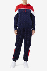 Women Sweatshirts & Hoodies | FILA Lorri Velour Hoodie 410 FILA NAVY / FILA RED / WHITE