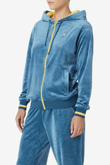 Women Sweatshirts & Hoodies | FILA Tove Velour Full Zip Hoodie 442 BLUE CORAL / BANANA