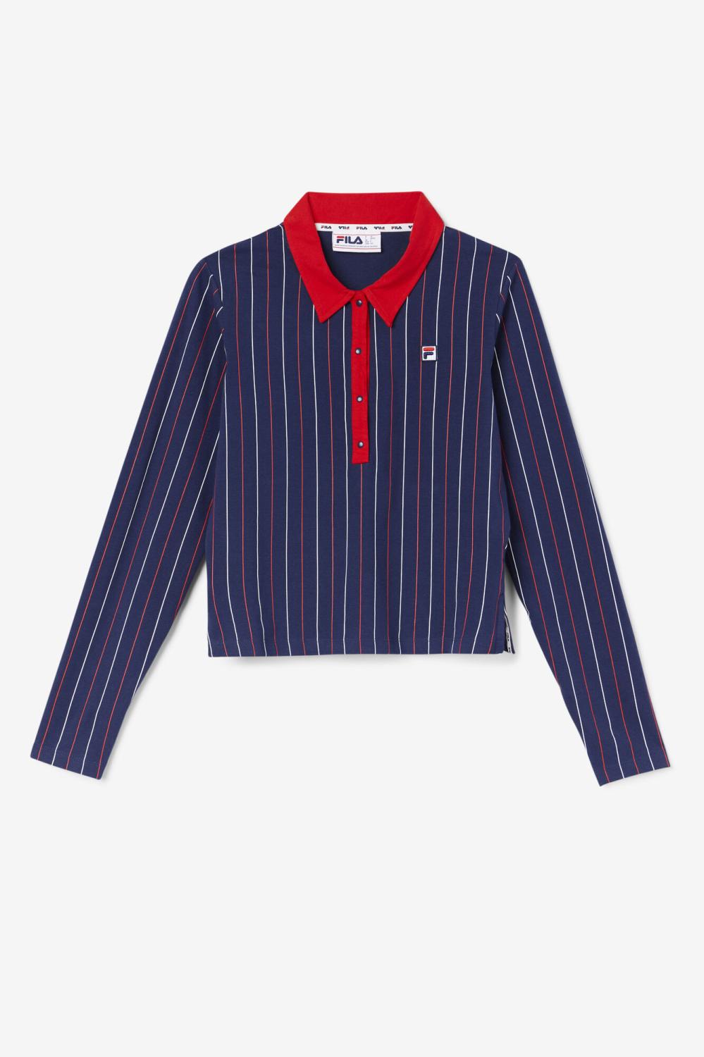 Women Tops & T-Shirts | FILA Jada Long Sleeve Polo 410 FILA NAVY / FILA RED / WHITE