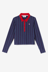 Women Tops & T-Shirts | FILA Jada Long Sleeve Polo 410 FILA NAVY / FILA RED / WHITE