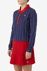 Women Tops & T-Shirts | FILA Jada Long Sleeve Polo 410 FILA NAVY / FILA RED / WHITE