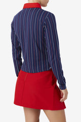 Women Tops & T-Shirts | FILA Jada Long Sleeve Polo 410 FILA NAVY / FILA RED / WHITE