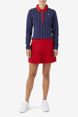 Women Tops & T-Shirts | FILA Jada Long Sleeve Polo 410 FILA NAVY / FILA RED / WHITE