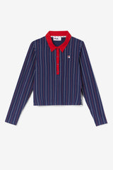 Women Tops & T-Shirts | FILA Jada Long Sleeve Polo 410 FILA NAVY / FILA RED / WHITE