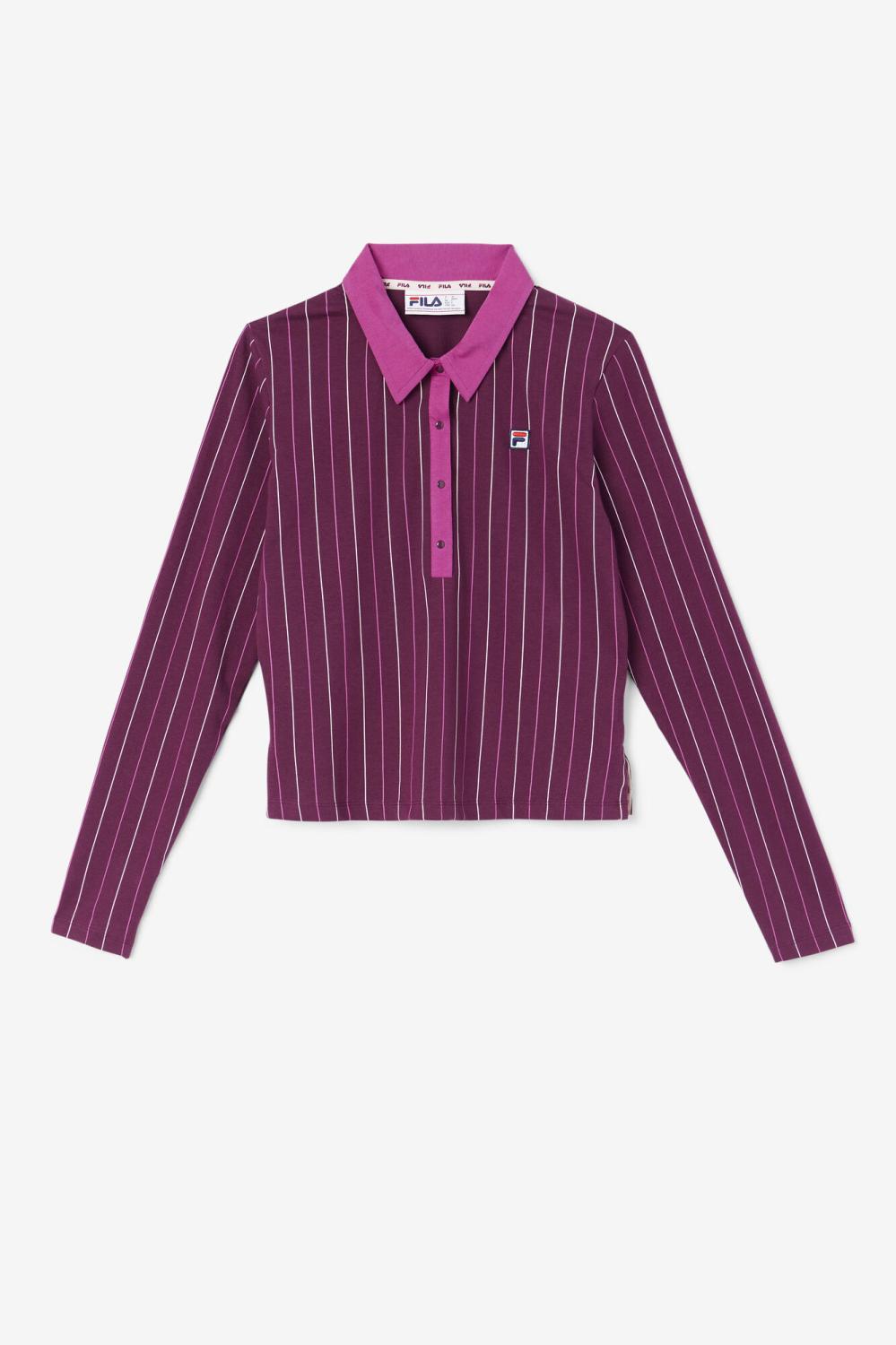 Women Tops & T-Shirts | FILA Jada Long Sleeve Polo 894 GRAPE WINE / BATON ROUGE / POTPOURRI