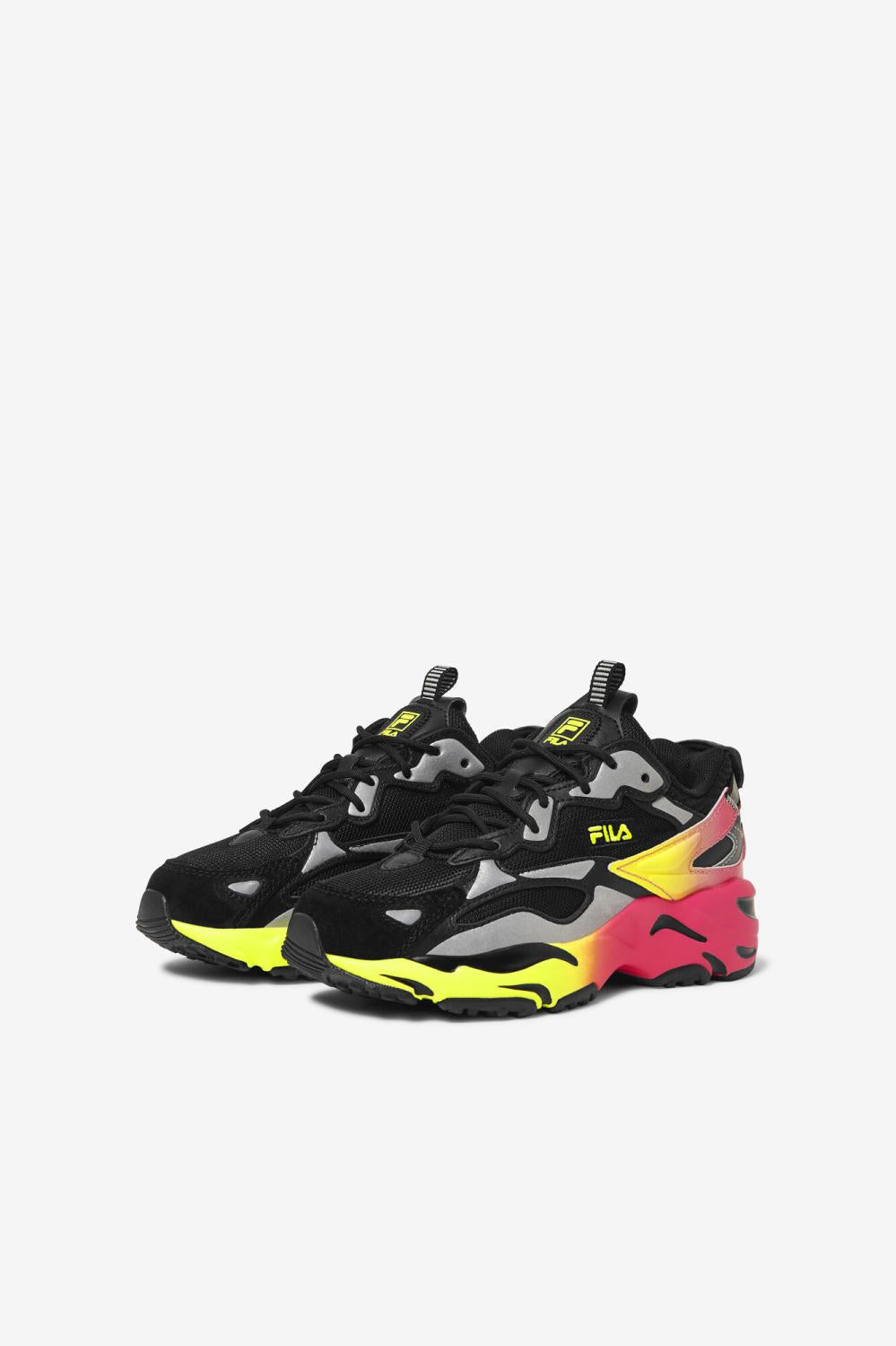 Kids Little Kids (10.5-3) | FILA Little Kids' Ray Tracer Apex 044 BLACK / SAFETY YELLOW / DEEP PINK