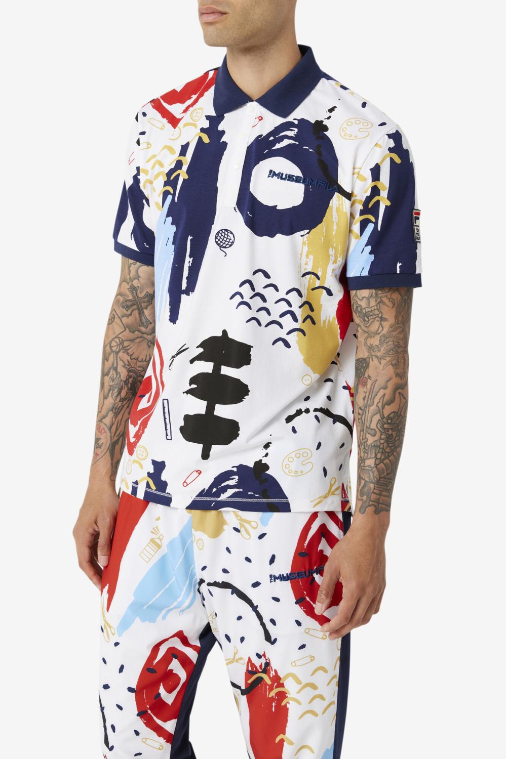Men Polo &amp; Rugby Shirts | FILA FILA X The Museum Printed Polo 100 WHITE / PEACOAT / RED