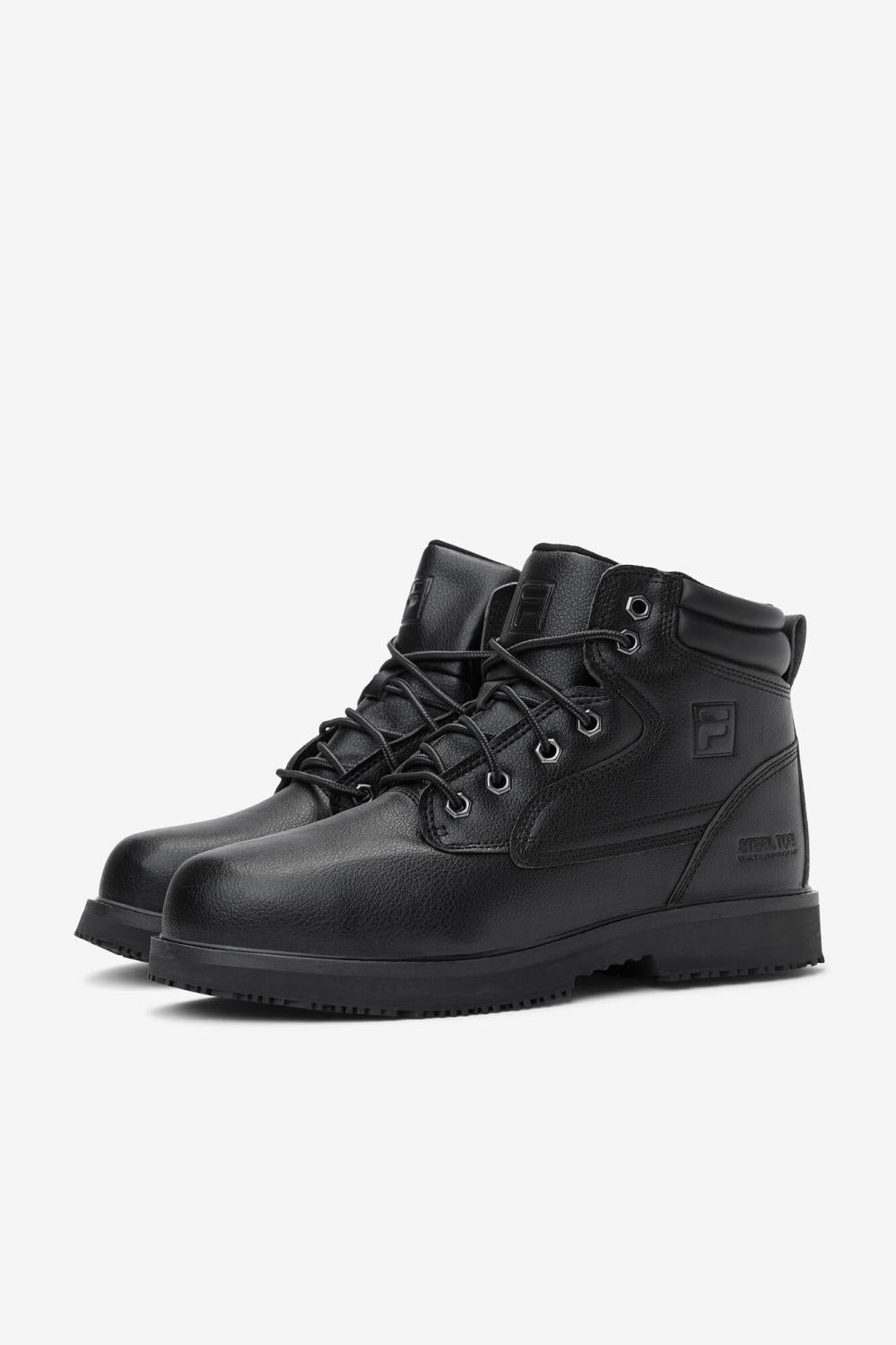 Men Steel Toe Shoes | FILA Men's Landing Steel Slip Resistant Steel Toe Boot BLK/BLK/BLK