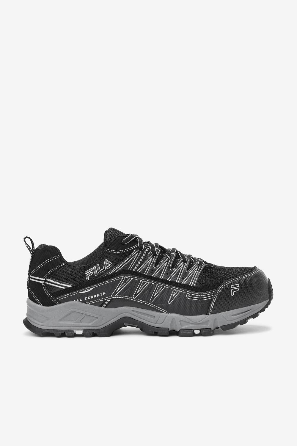 Men Steel Toe Shoes | FILA Men's Memory All Terrain Peak Slip Resistant Steel Toe Shoe 010 BLACK / BLACK / METALLIC SILVER