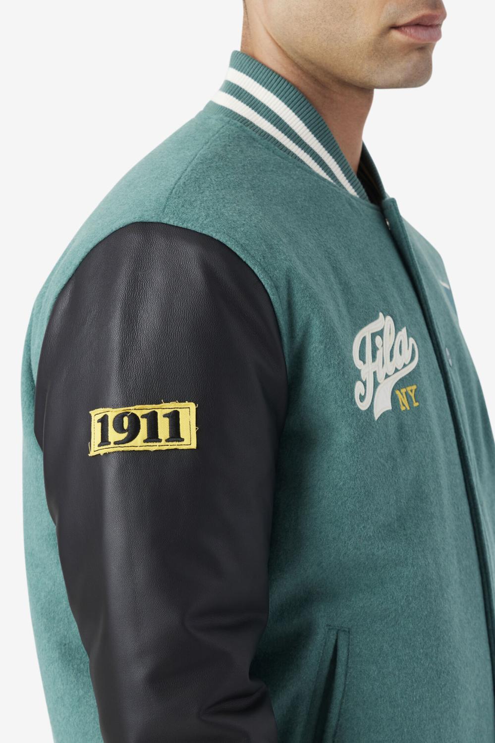 Men Sweaters &amp; Outerwear | FILA Josh Varsity Jacket 320 BLUE SPRUCE / BLACK