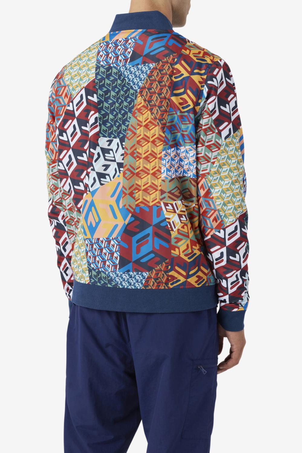 Men Sweaters &amp; Outerwear | FILA Mav Bomber Jacket 933 MOONLIT OCEAN / RADIAN YELLOW / WHITE PRINT