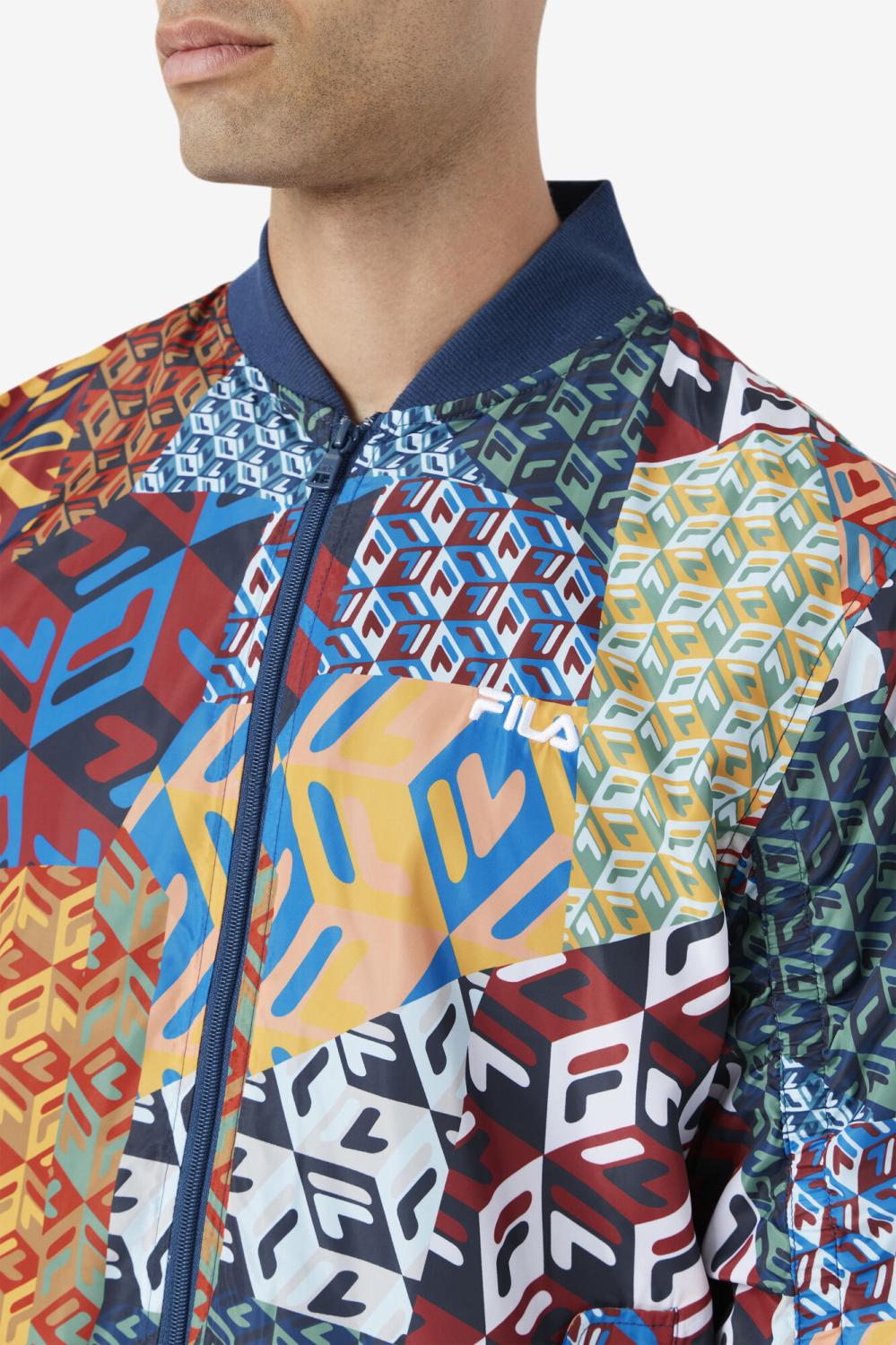 Men Sweaters &amp; Outerwear | FILA Mav Bomber Jacket 933 MOONLIT OCEAN / RADIAN YELLOW / WHITE PRINT