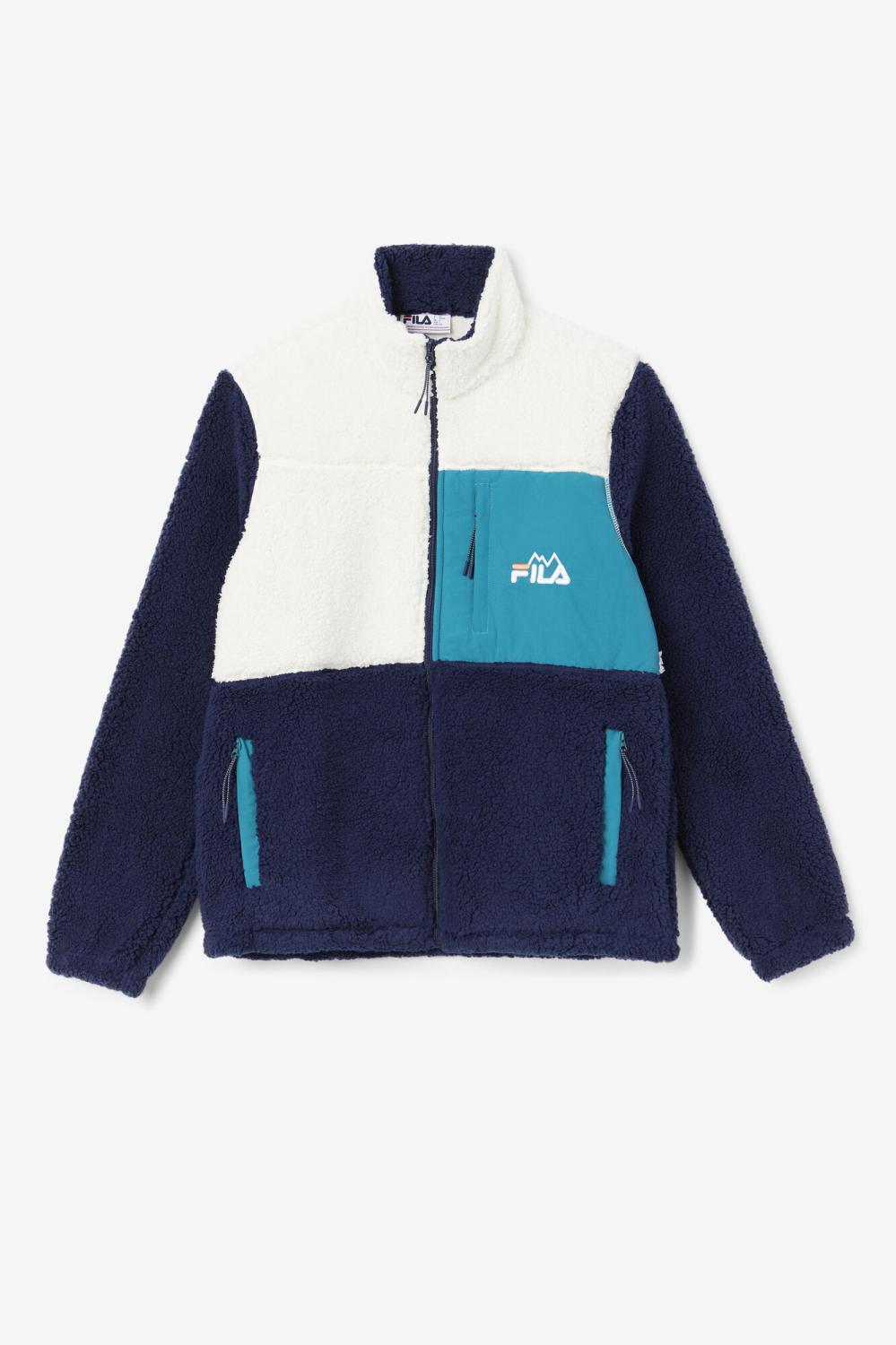 Men Sweaters &amp; Outerwear | FILA Ravi Sherpa Jacket 172 EGRET / FILA NAVY / DEEP LAKE