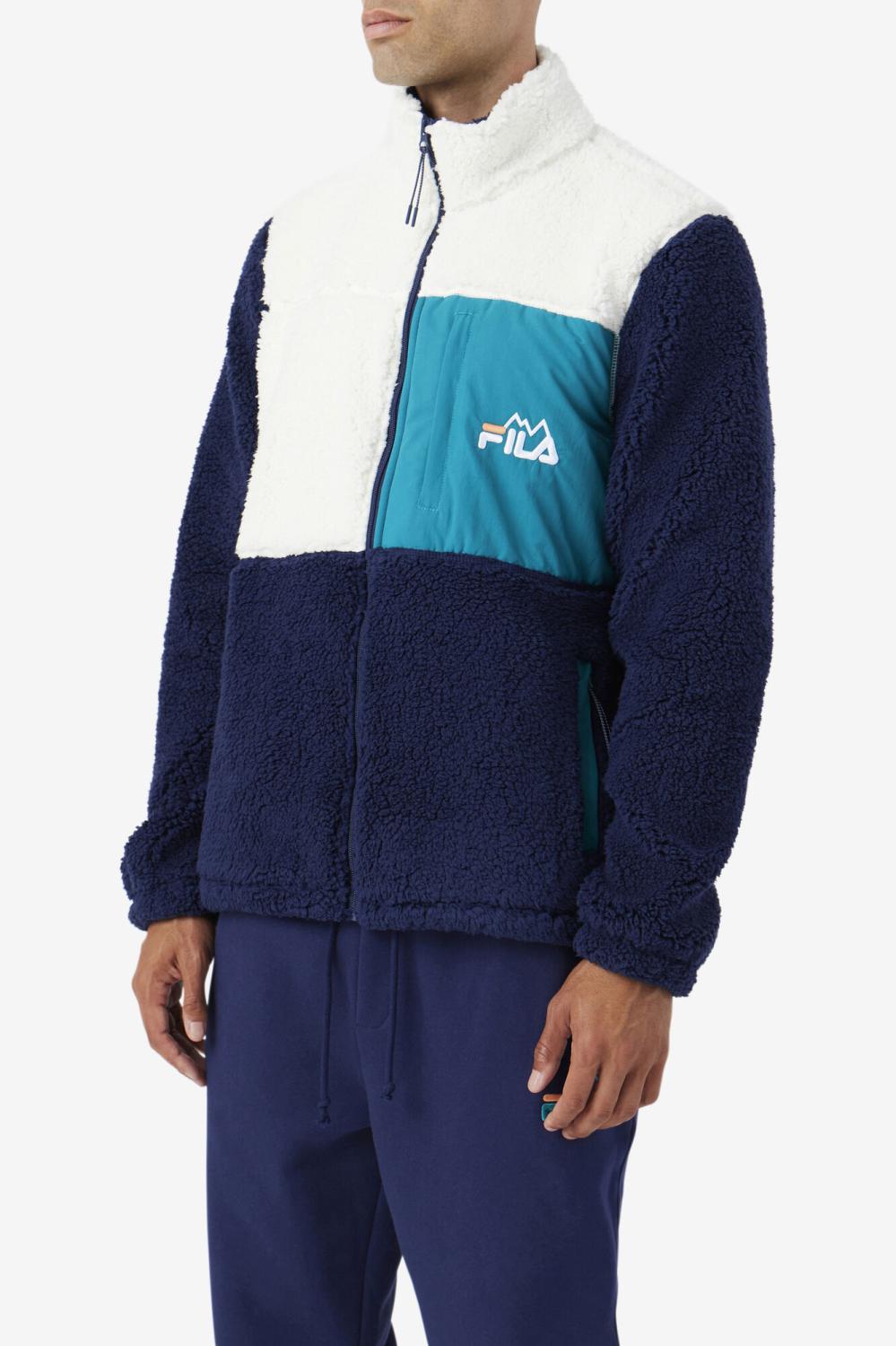 Men Sweaters &amp; Outerwear | FILA Ravi Sherpa Jacket 172 EGRET / FILA NAVY / DEEP LAKE