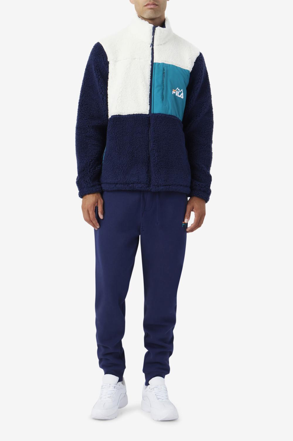 Men Sweaters &amp; Outerwear | FILA Ravi Sherpa Jacket 172 EGRET / FILA NAVY / DEEP LAKE