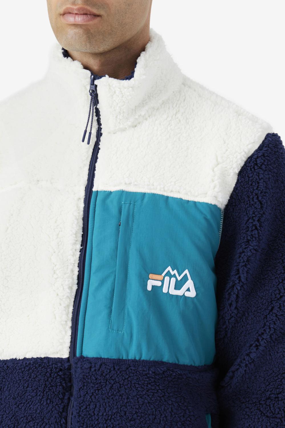 Men Sweaters &amp; Outerwear | FILA Ravi Sherpa Jacket 172 EGRET / FILA NAVY / DEEP LAKE