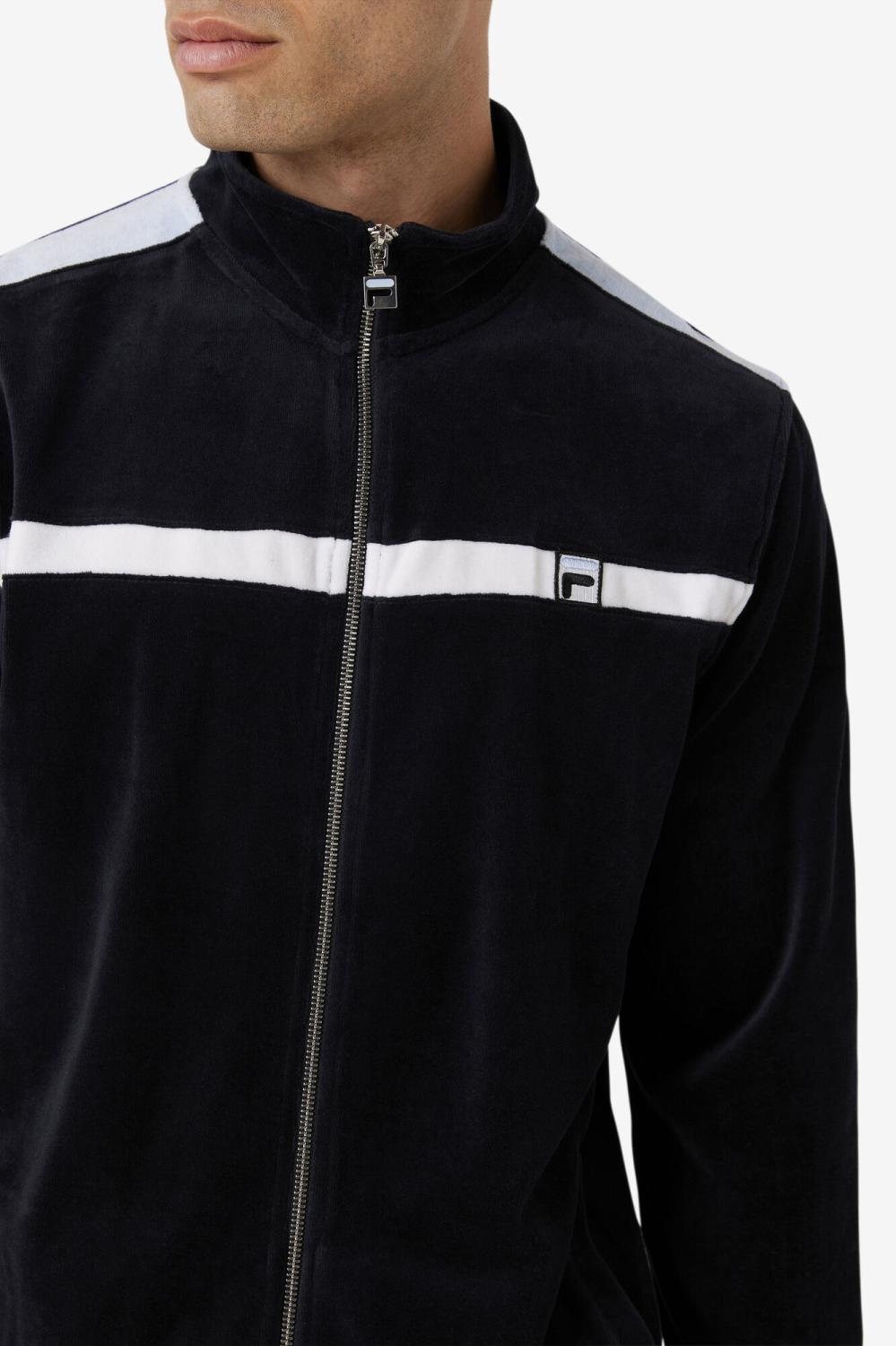 Men Sweaters &amp; Outerwear | FILA Ravid Velour Jacket 001 BLACK / WHITE / SKYWAY