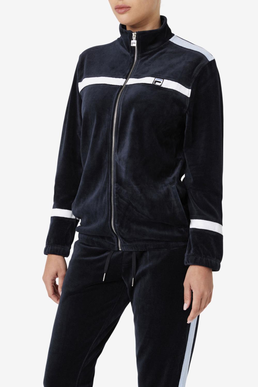 Men Sweaters &amp; Outerwear | FILA Ravid Velour Jacket 001 BLACK / WHITE / SKYWAY