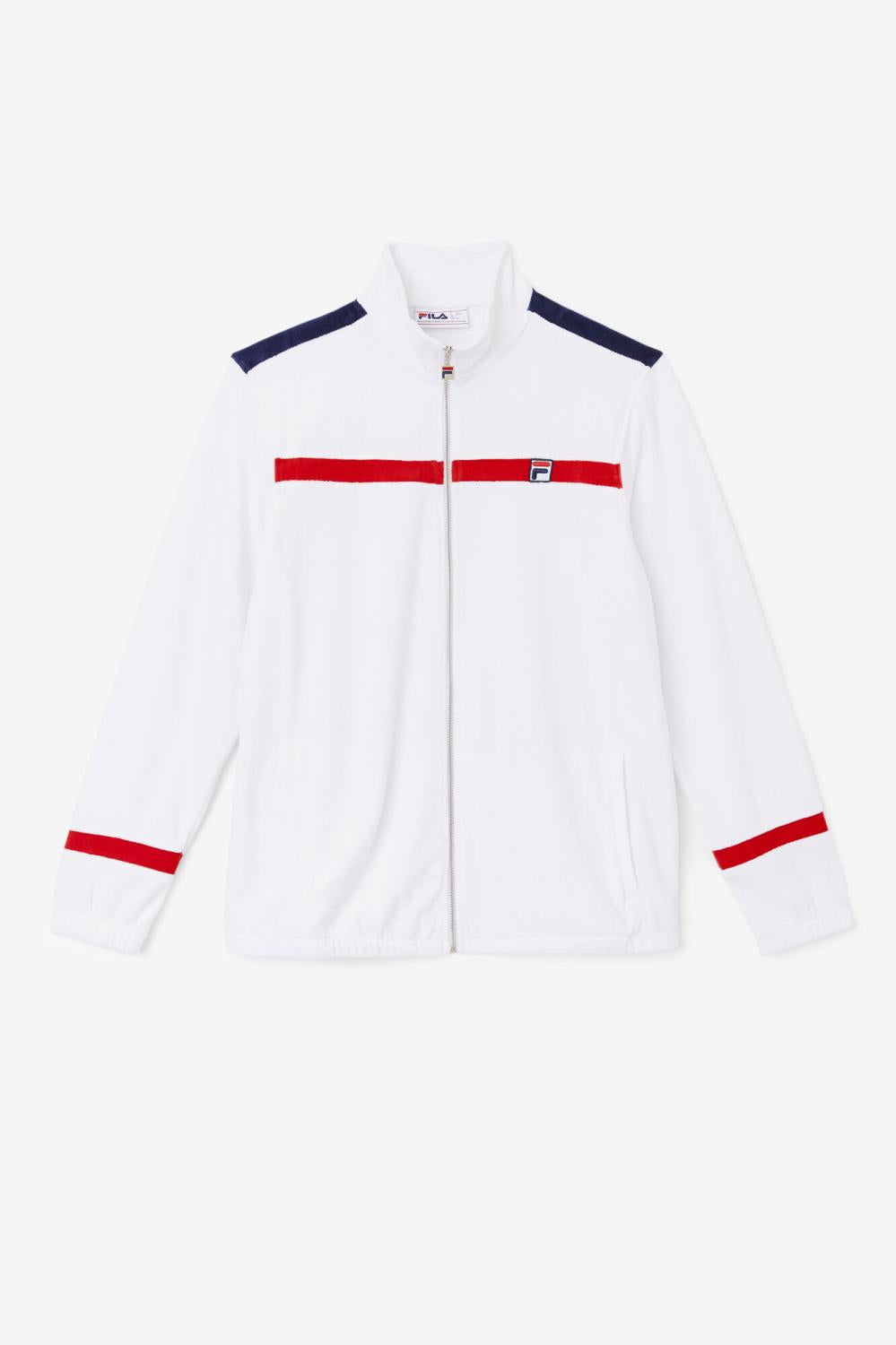 Men Sweaters &amp; Outerwear | FILA Ravid Velour Jacket 100 WHITE / FILA RED / FILA NAVY