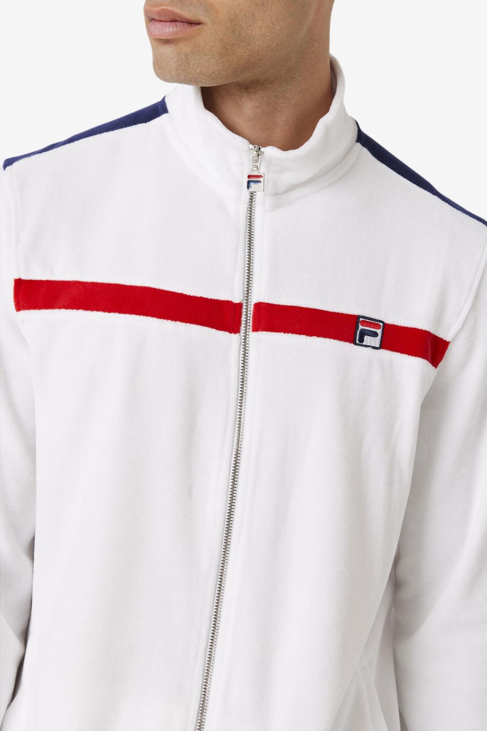 Men Sweaters &amp; Outerwear | FILA Ravid Velour Jacket 100 WHITE / FILA RED / FILA NAVY