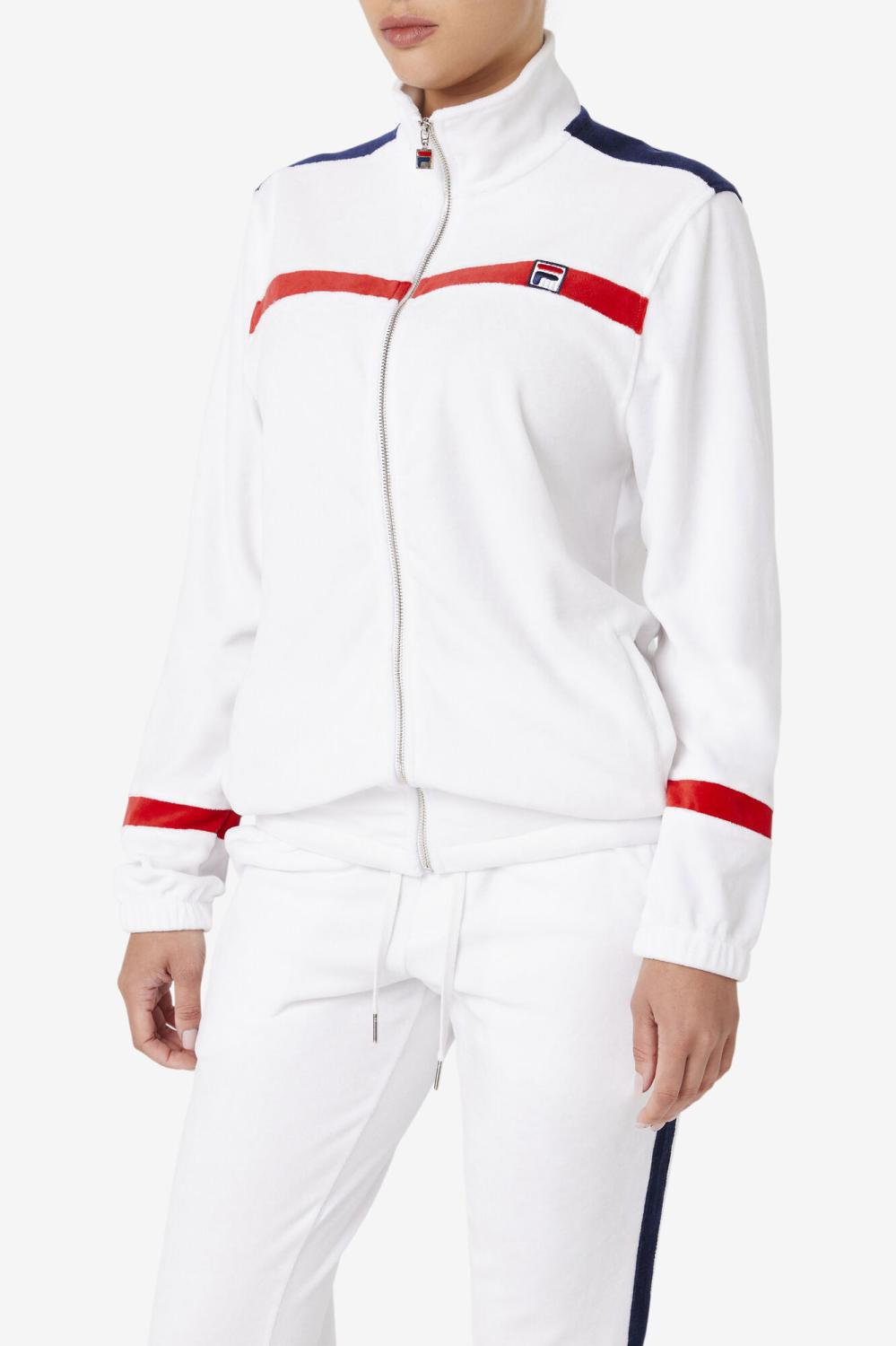 Men Sweaters &amp; Outerwear | FILA Ravid Velour Jacket 100 WHITE / FILA RED / FILA NAVY