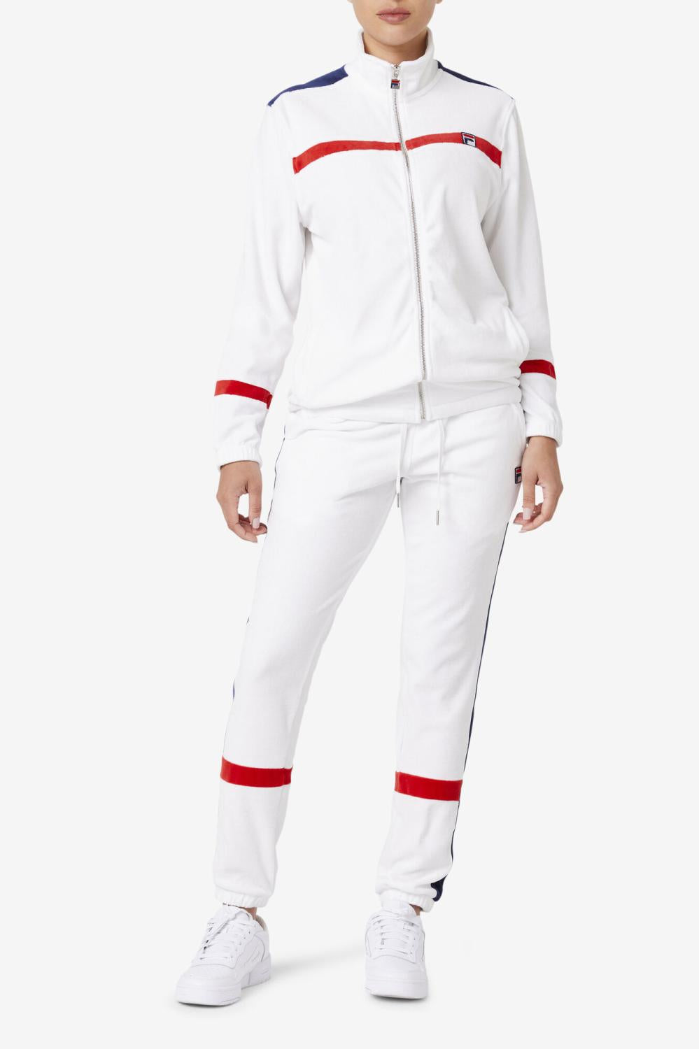 Men Sweaters &amp; Outerwear | FILA Ravid Velour Jacket 100 WHITE / FILA RED / FILA NAVY