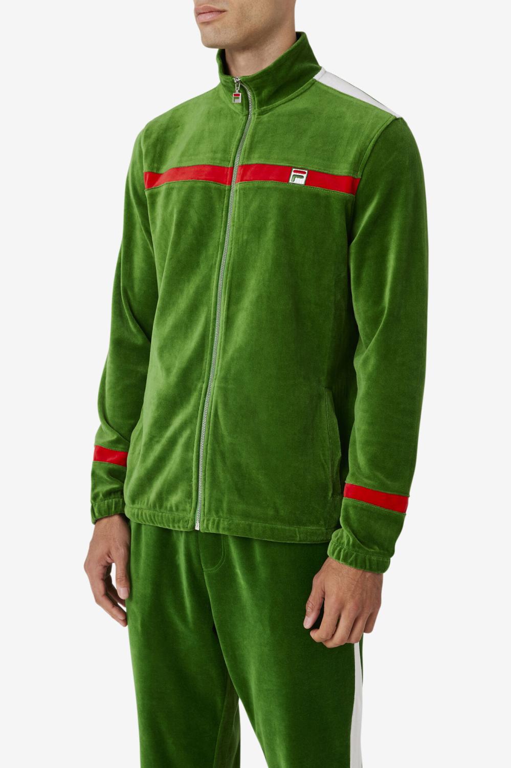 Men Sweaters &amp; Outerwear | FILA Ravid Velour Jacket 341 FORMAL GARDEN / WHITE / FILA RED