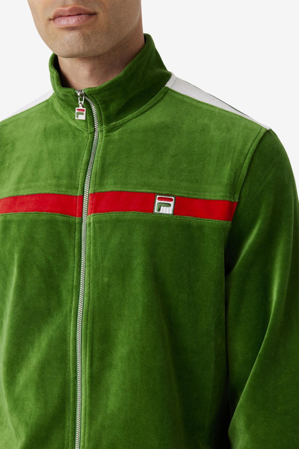 Men Sweaters &amp; Outerwear | FILA Ravid Velour Jacket 341 FORMAL GARDEN / WHITE / FILA RED