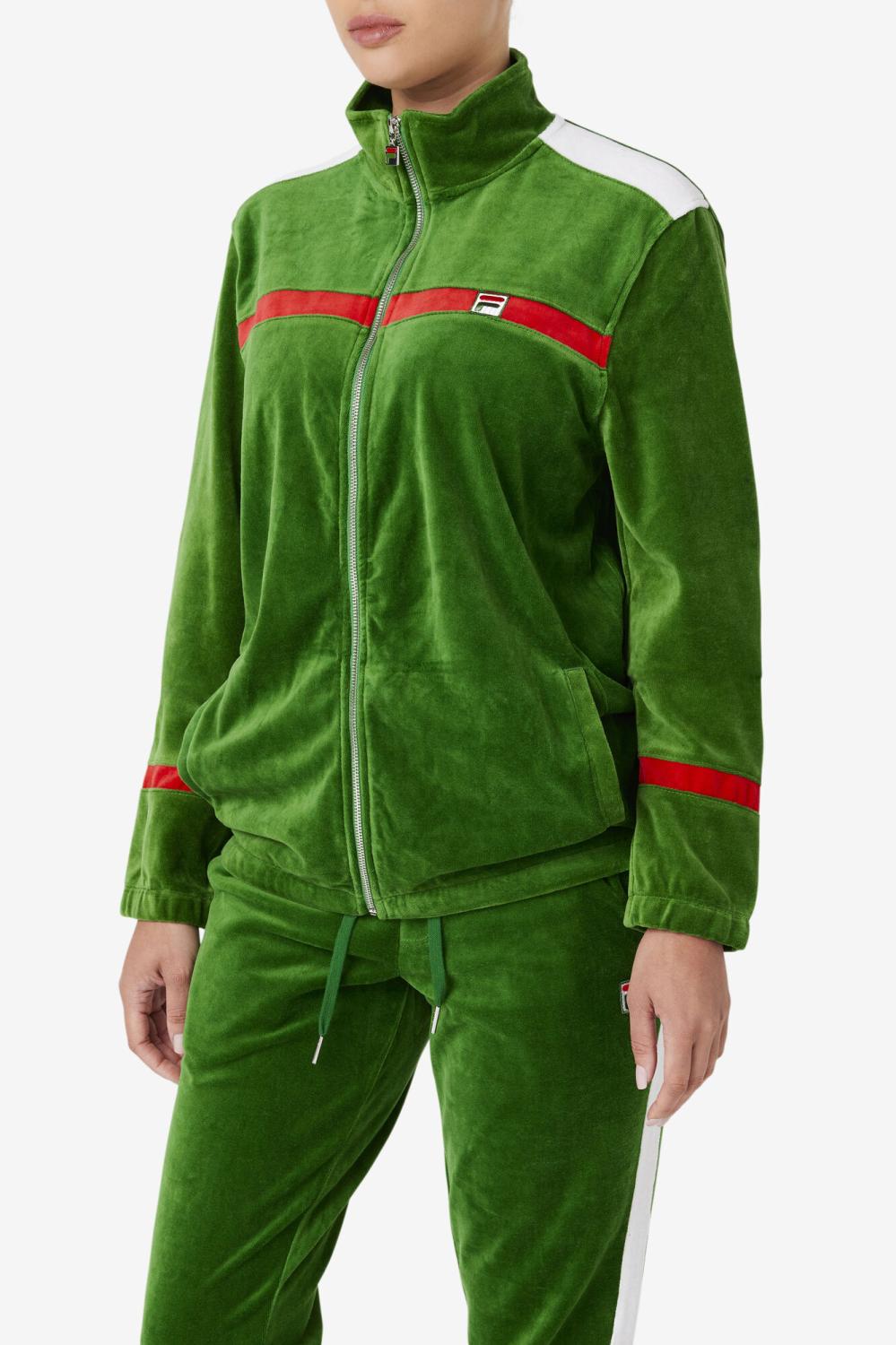 Men Sweaters &amp; Outerwear | FILA Ravid Velour Jacket 341 FORMAL GARDEN / WHITE / FILA RED