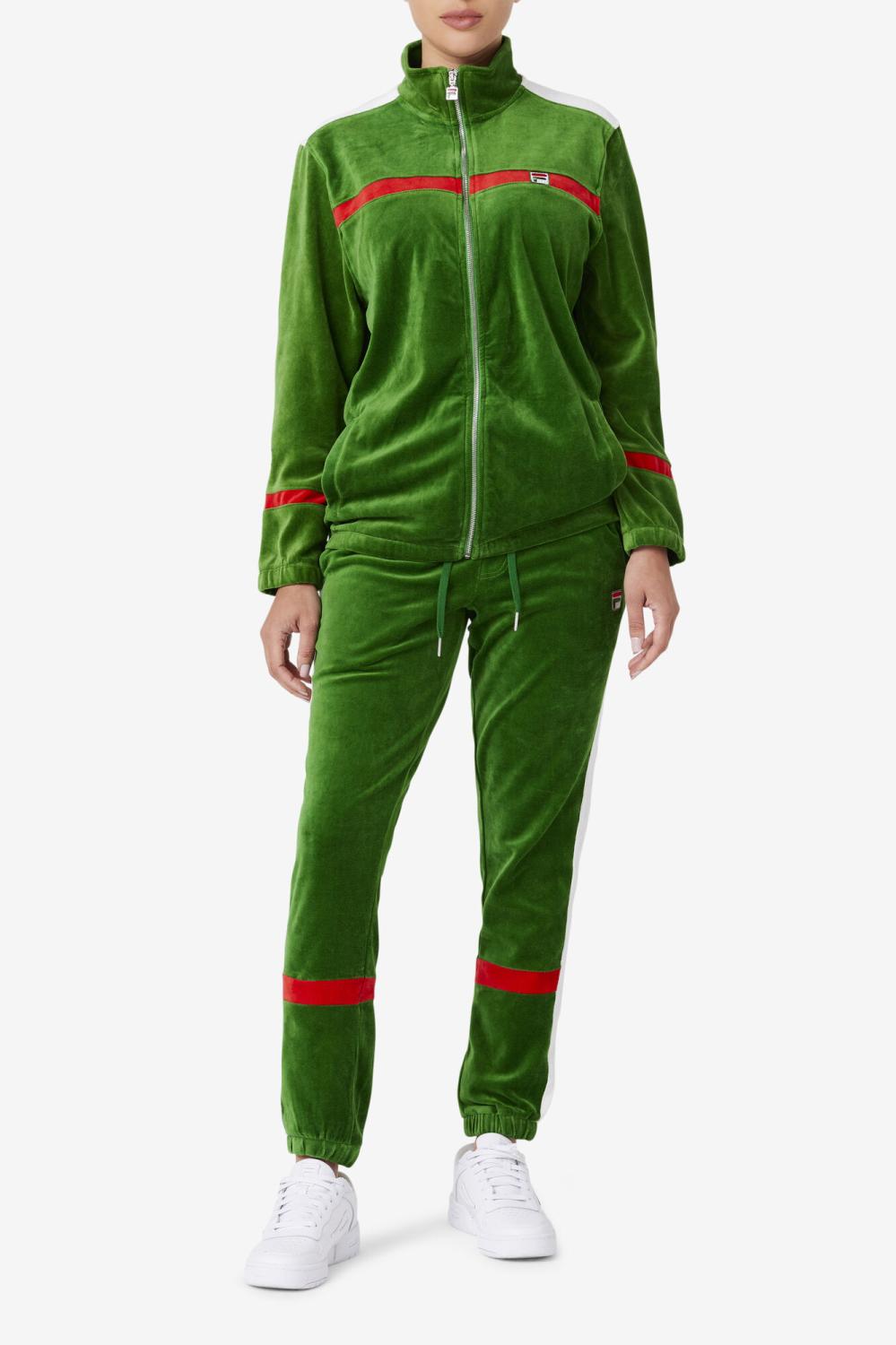 Men Sweaters &amp; Outerwear | FILA Ravid Velour Jacket 341 FORMAL GARDEN / WHITE / FILA RED