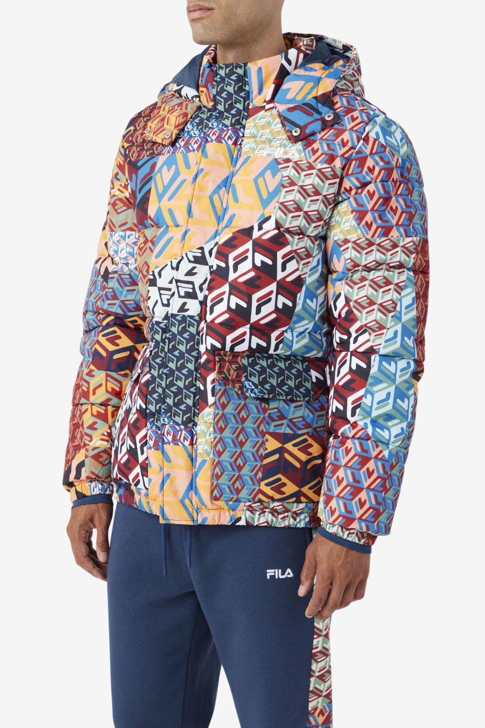 Men Sweaters &amp; Outerwear | FILA Vostok Outdoor Puffer Jacket 933 MOONLIT OCEAN / RADIAN YELLOW / WHITE PRINT