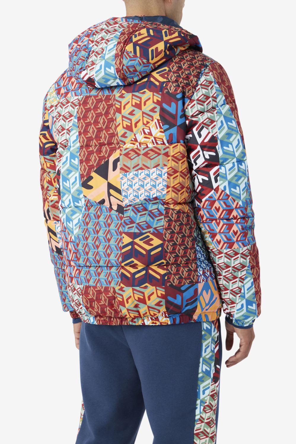 Men Sweaters &amp; Outerwear | FILA Vostok Outdoor Puffer Jacket 933 MOONLIT OCEAN / RADIAN YELLOW / WHITE PRINT