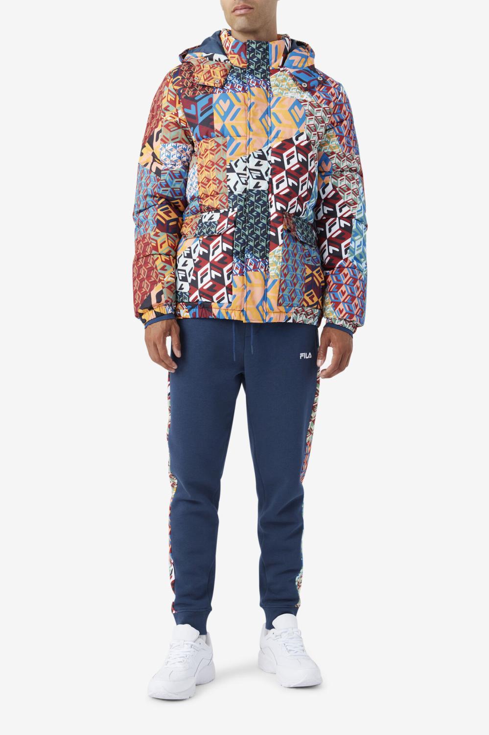 Men Sweaters &amp; Outerwear | FILA Vostok Outdoor Puffer Jacket 933 MOONLIT OCEAN / RADIAN YELLOW / WHITE PRINT