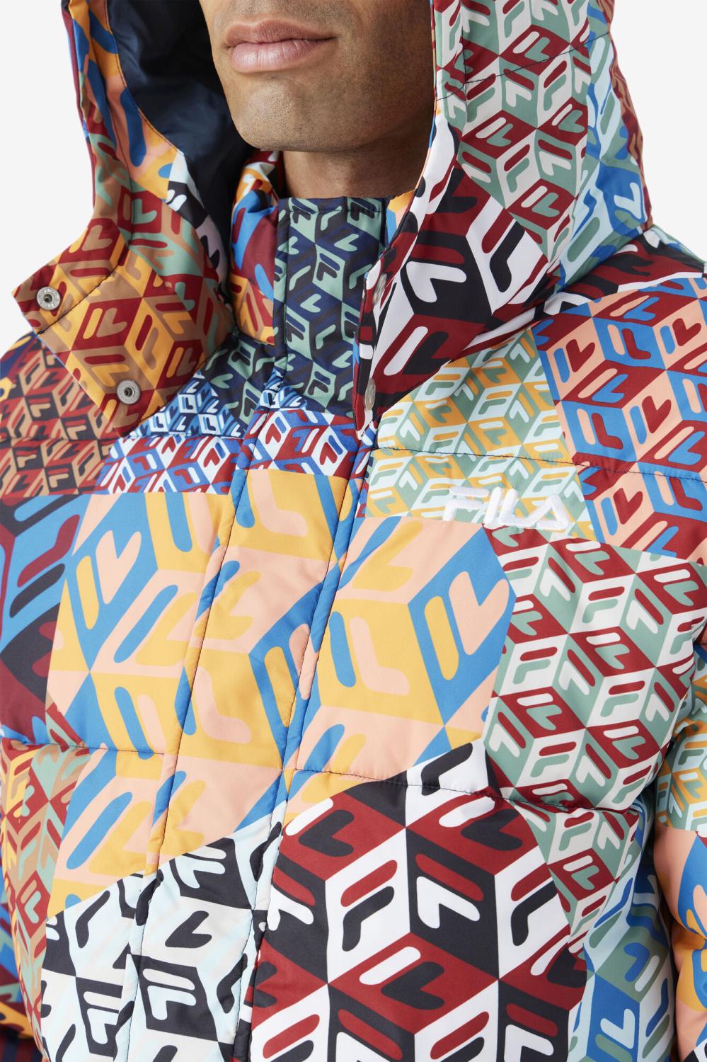 Men Sweaters &amp; Outerwear | FILA Vostok Outdoor Puffer Jacket 933 MOONLIT OCEAN / RADIAN YELLOW / WHITE PRINT