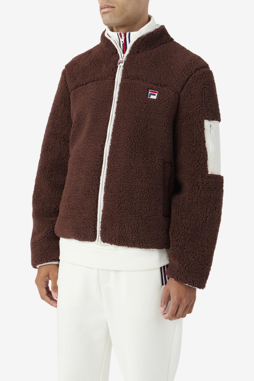 Men Sweaters &amp; Outerwear | FILA Yale Sherpa Jacket 206 BROWN STONE / EGRET