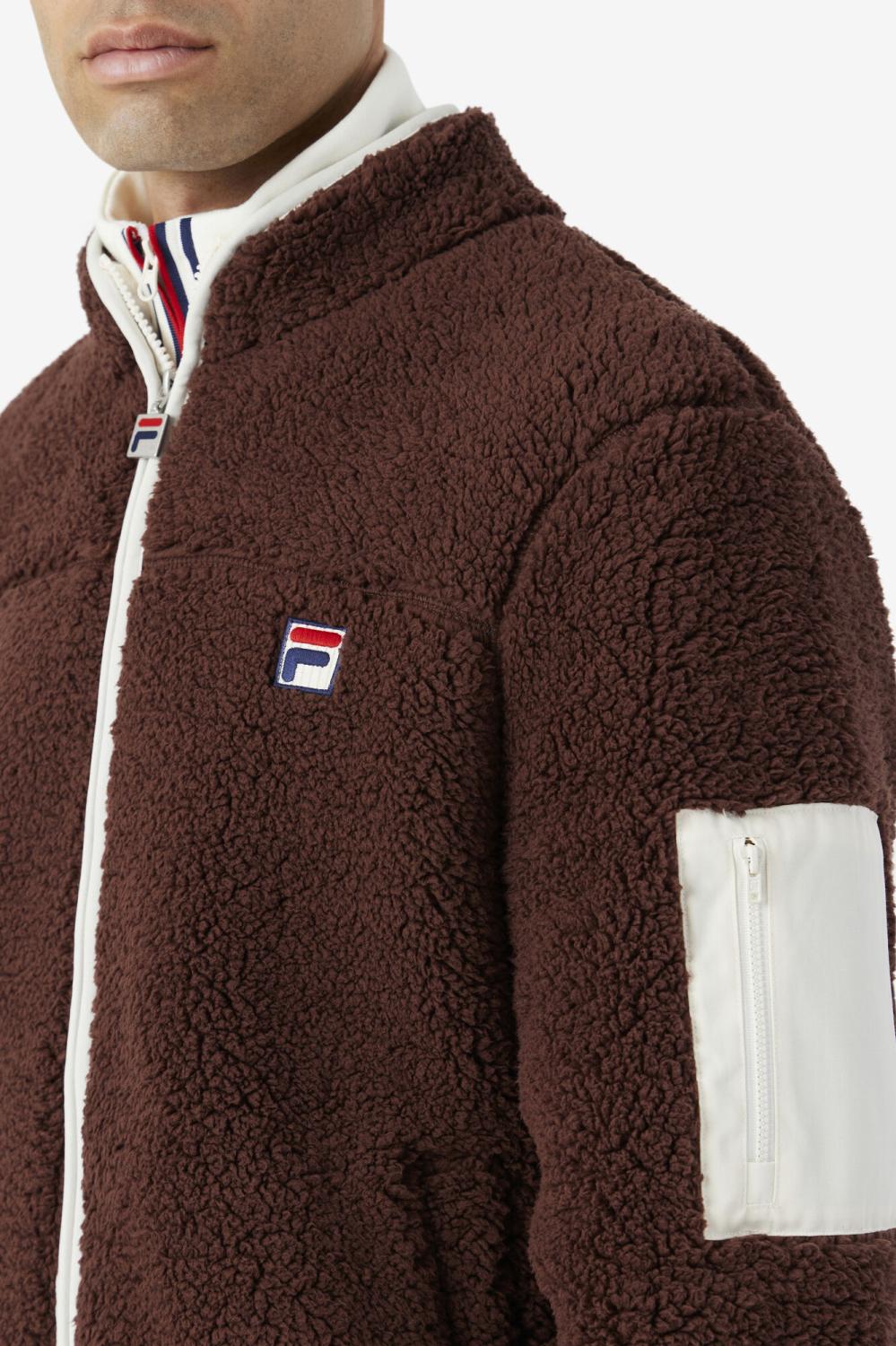 Men Sweaters &amp; Outerwear | FILA Yale Sherpa Jacket 206 BROWN STONE / EGRET