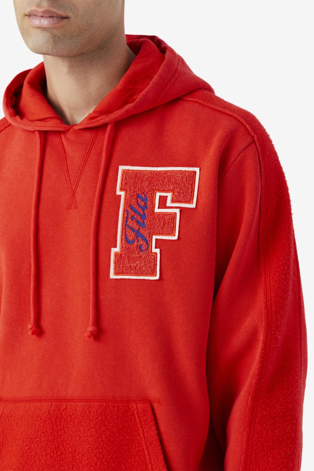 Men Sweatshirts &amp; Hoodies | FILA Bryson Vintage Wash Hoodie 625 FIERY RED / TWILIGHT BLUE