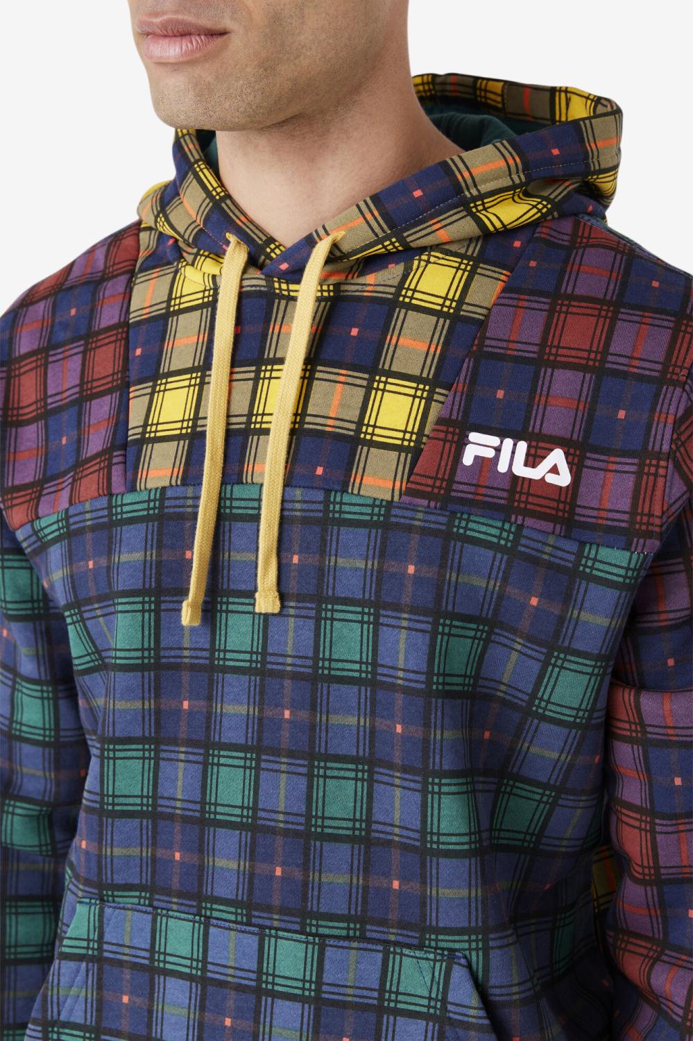 Men Sweatshirts &amp; Hoodies | FILA Dorm Plaid Hoodie 990 JUNE BUG / RHUBARB / FILA NAVY
