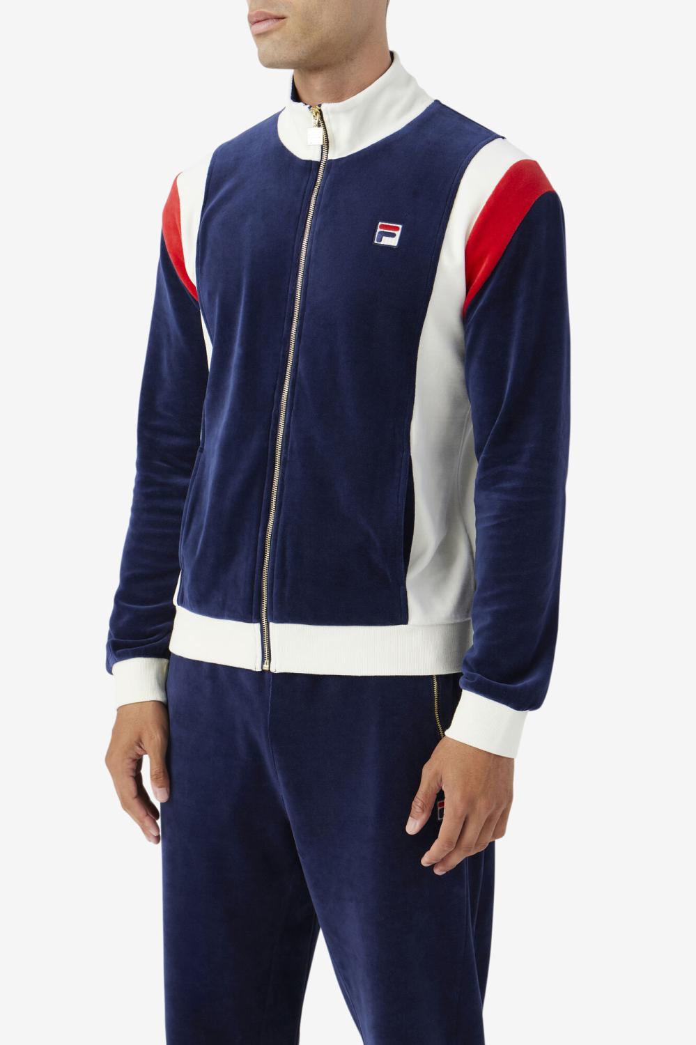 Men Sweatsuits &amp; Tracksuits | FILA Floyd Velour Jacket 410 FILA NAVY / EGRET / FILA RED