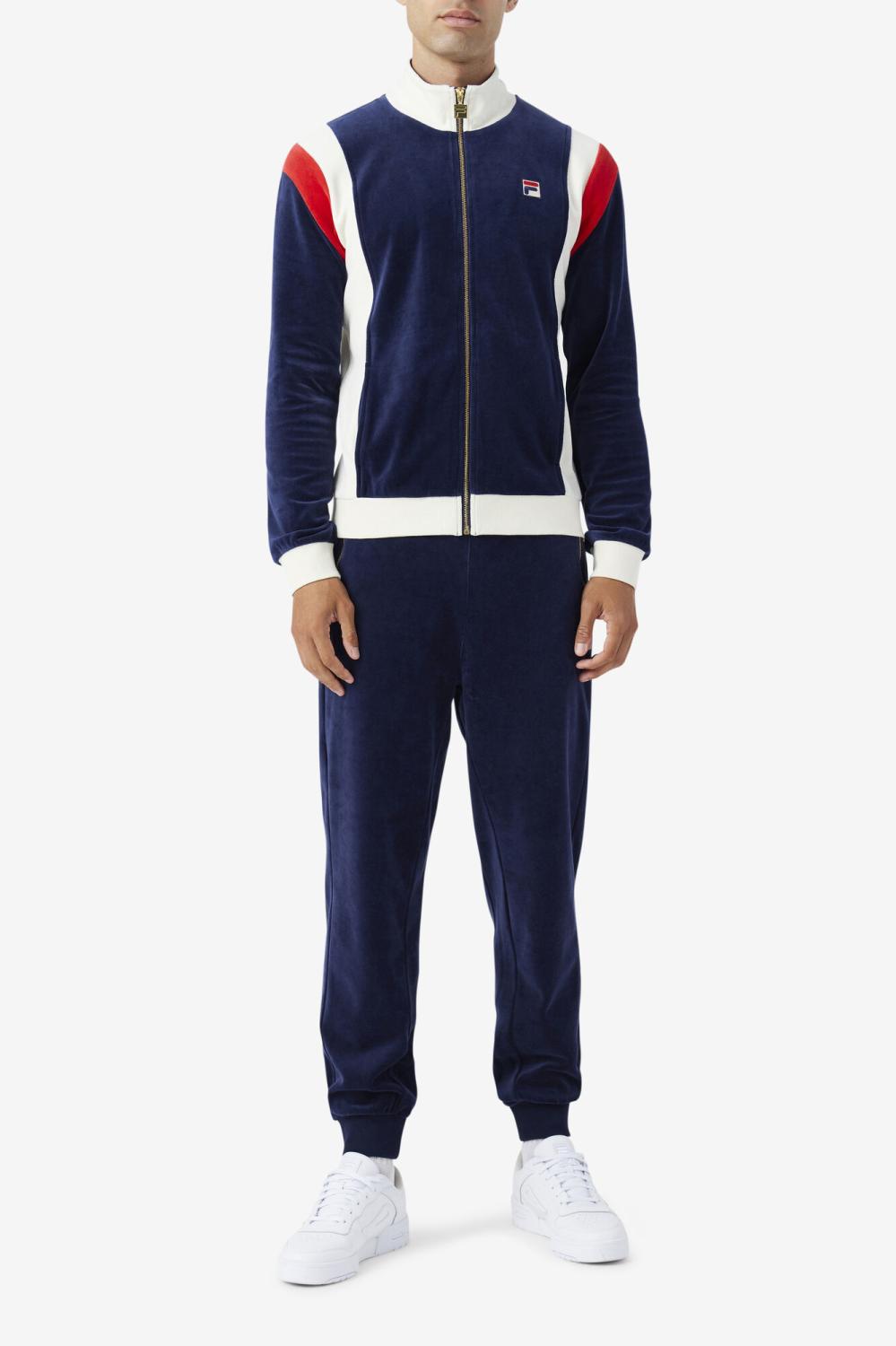 Men Sweatsuits &amp; Tracksuits | FILA Floyd Velour Jacket 410 FILA NAVY / EGRET / FILA RED