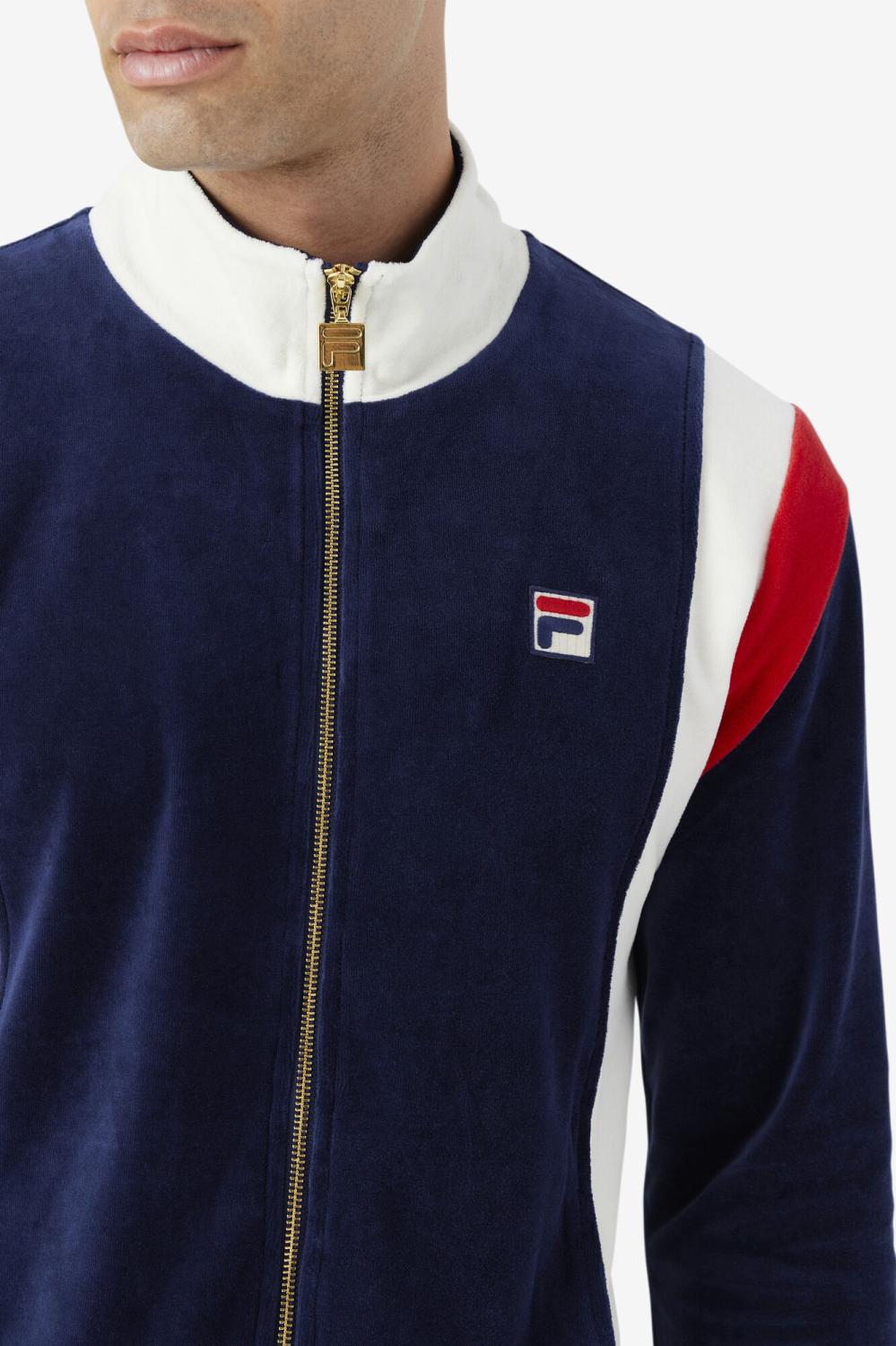 Men Sweatsuits &amp; Tracksuits | FILA Floyd Velour Jacket 410 FILA NAVY / EGRET / FILA RED