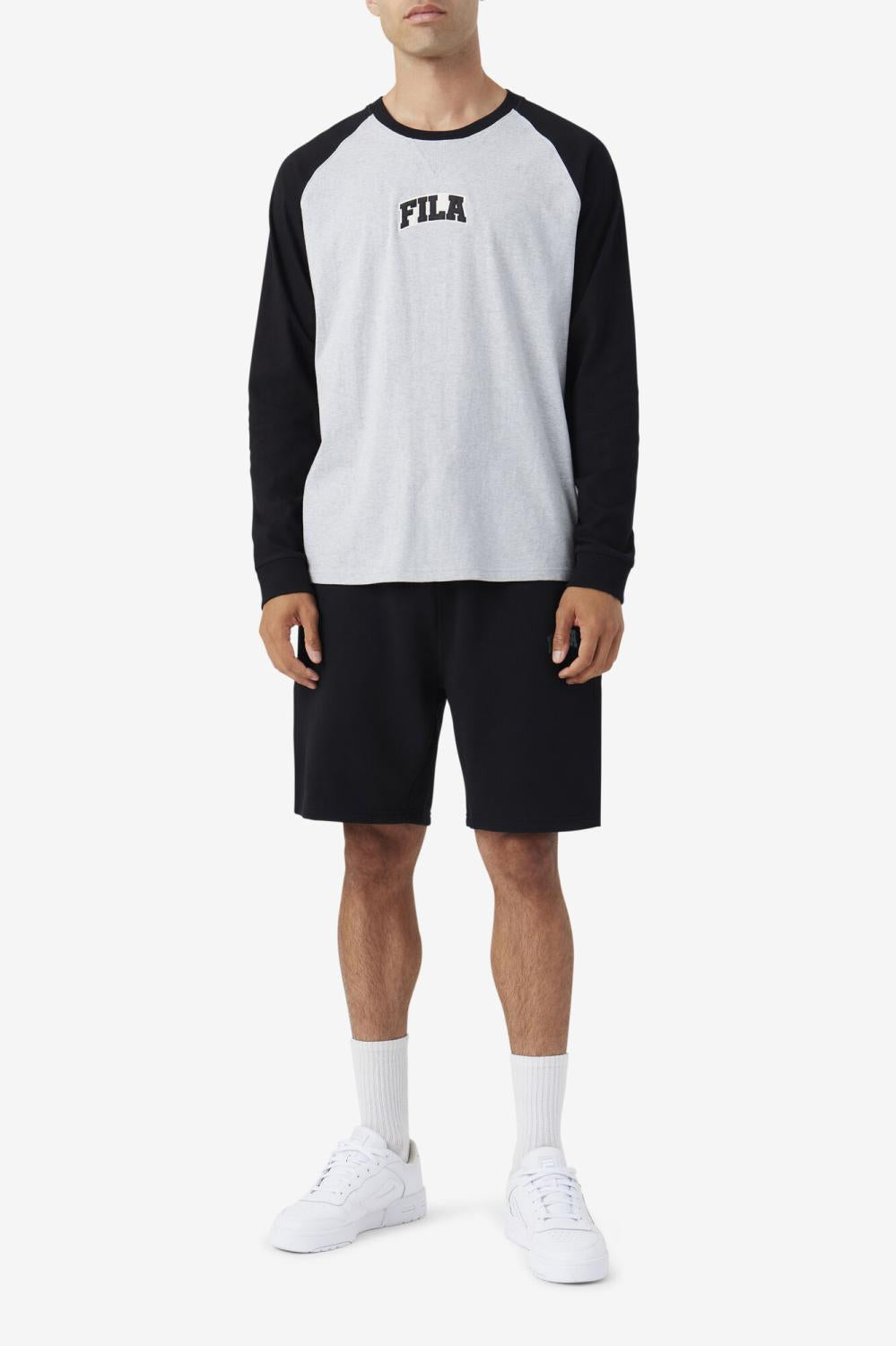 Men Tops | FILA Chet Raglan Tee 064 LIGHT GREY MARL / BLACK