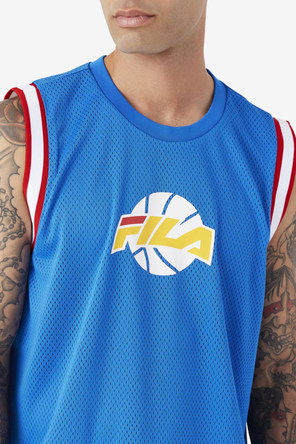 Men Tops | FILA Ovi Basketball Jersey 466 PRINCE BLUE / WHITE / FILA RED / GOLD FUSION