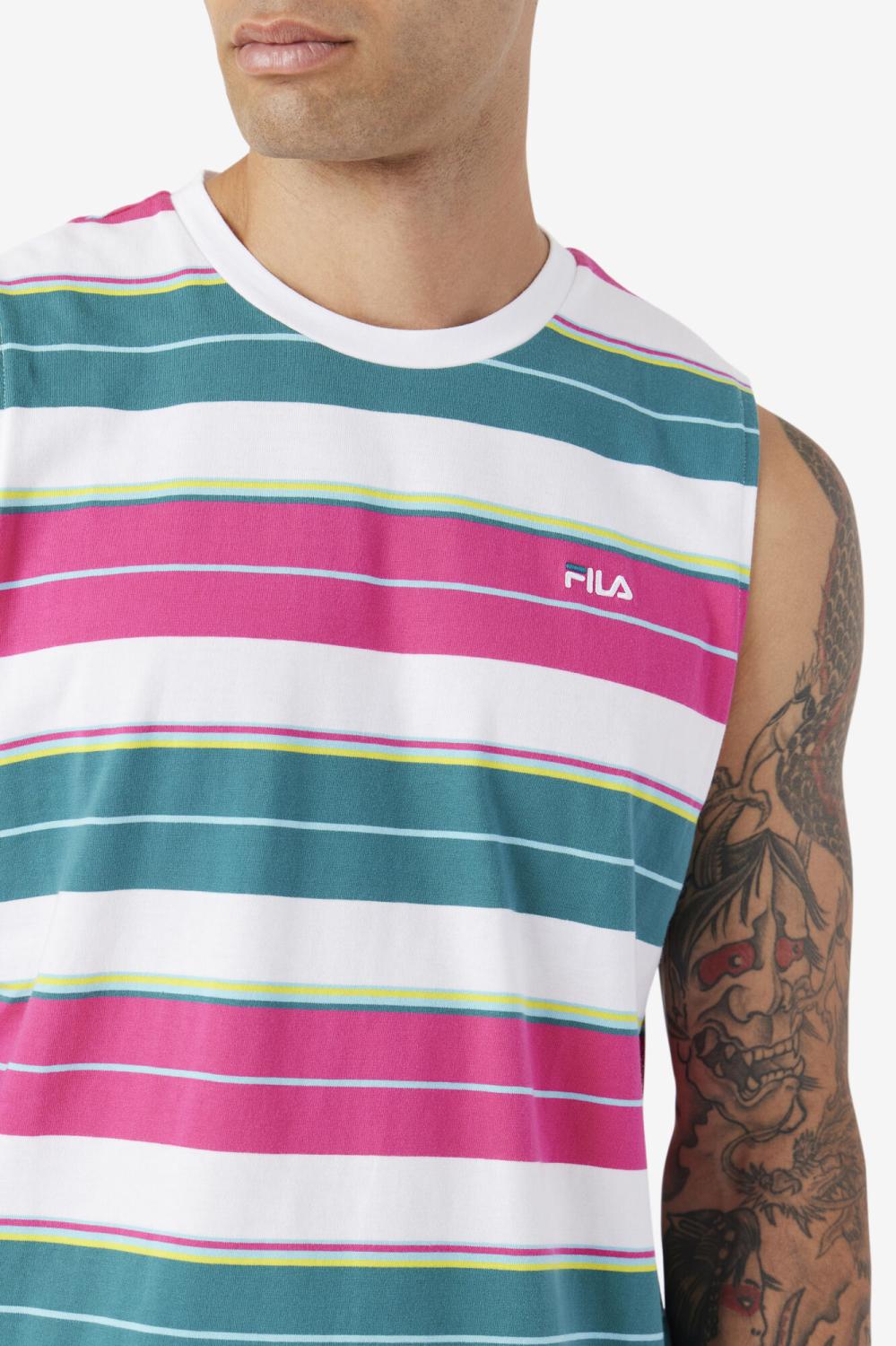 Men Tops | FILA Sandu Sleeveless Tee 100 WHITE / FUCHSIA PURPLE / BAYOU