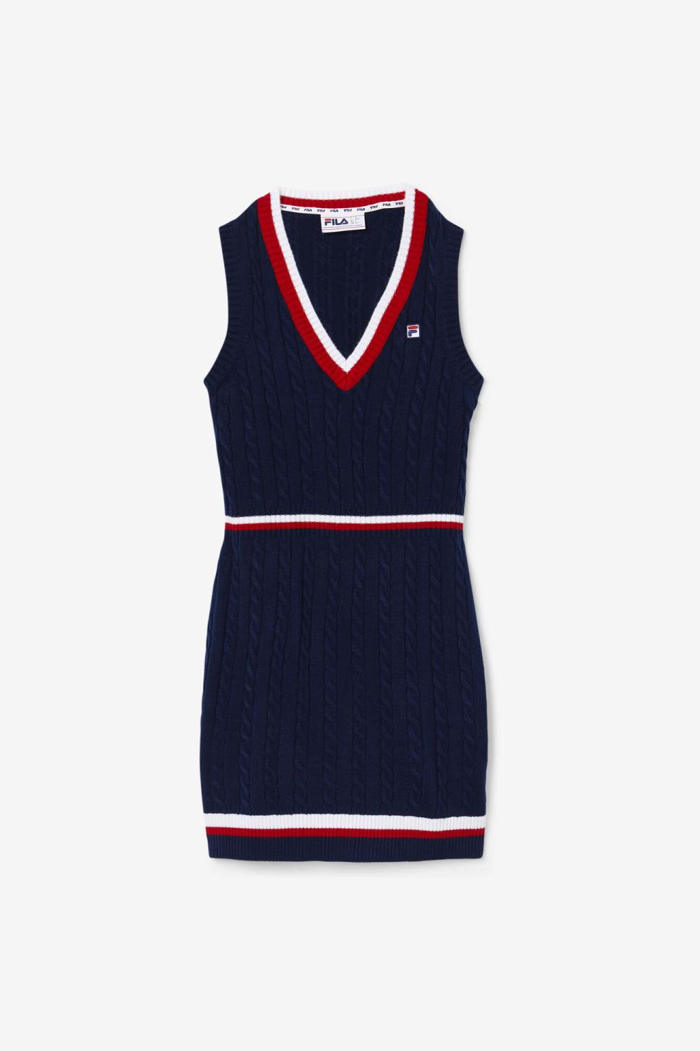 Women Dresses &amp; Rompers | FILA Darian Sweater Knit Dress 410 FILA NAVY / FILA RED / WHITE